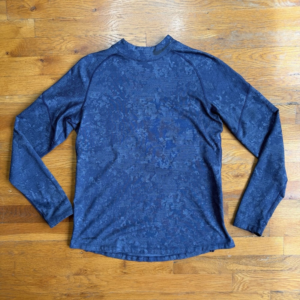 Nike Pro Dri-FIT Mens M Blue AOP Camo Long Sleeve Slim Fit Training Shirt CU4968